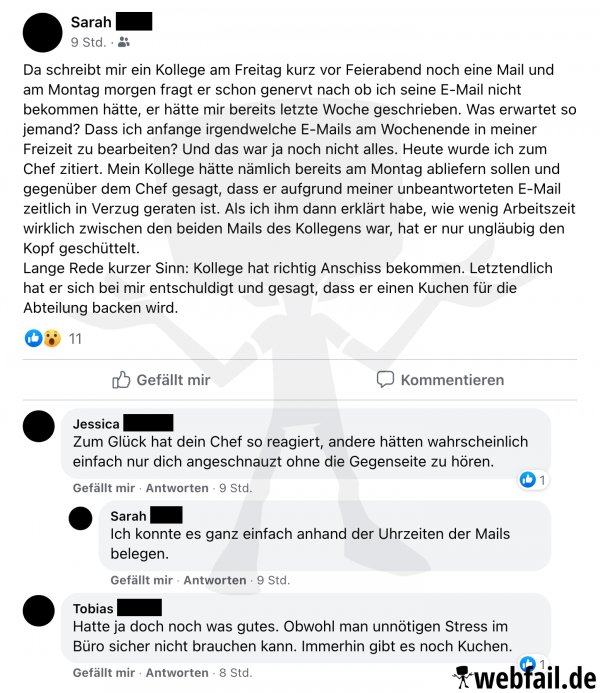 verspätete Mail an den Kollegen Facebook Fail des Tages 10 02