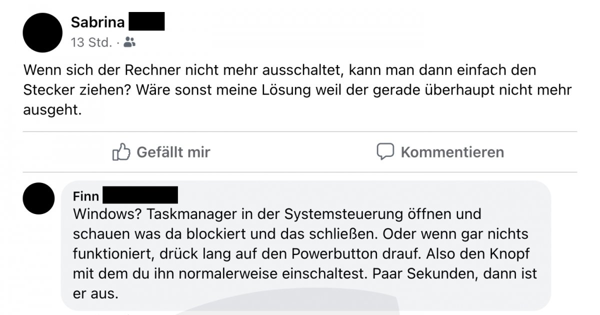 Den Rechner Einfach Ausschalten Facebook Fail Des Tages