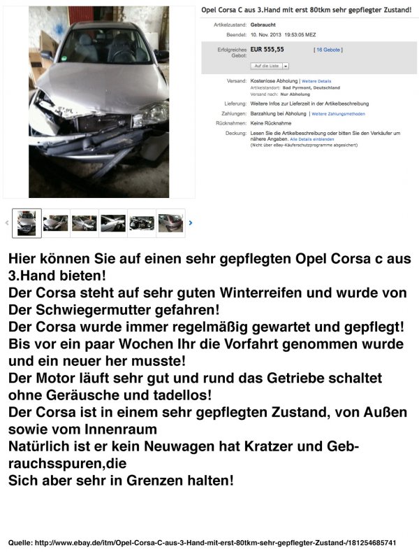 Ein Corsa In Gepflegtem Zustand Ebay Wtf Webfail Fail Pictures And Fail Videos