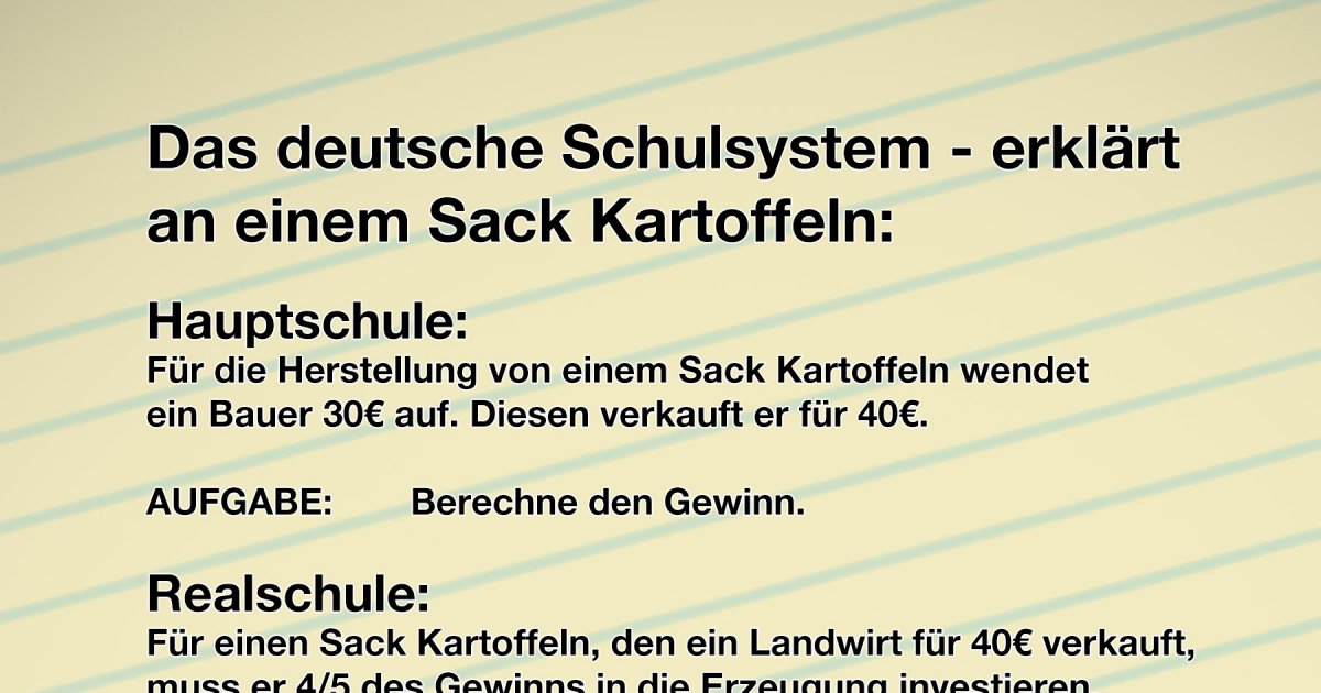 Das deutsche Schulsystem Erklärt an einem Sack Kartoffeln