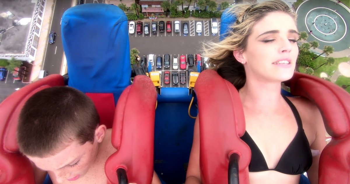 Boobs Pop Out On Sling Shot Ride.
