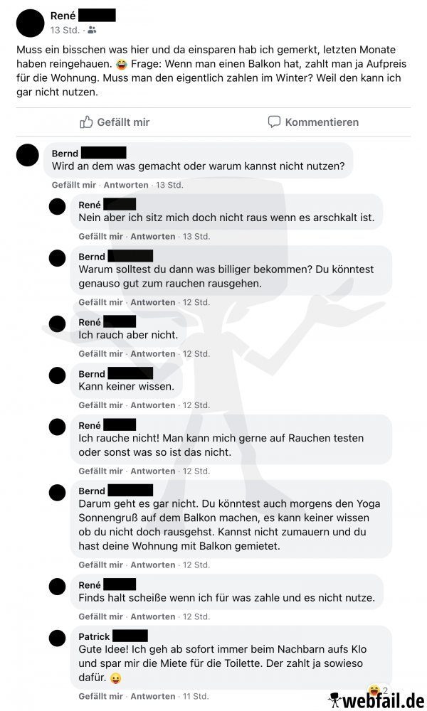 Der Sparfuchs Auf Dem Balkon Facebook Fail Des Tages