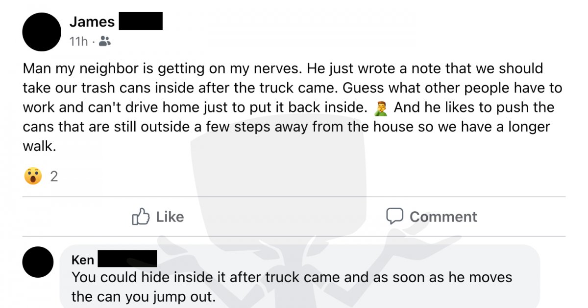 The trash can and the neighbor Facebook Fail fail Fail